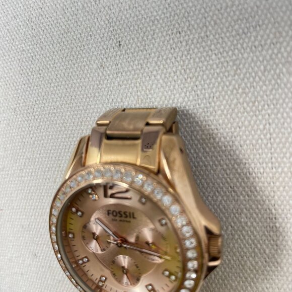 Fossil Riley Multifunction‎ Rose Gold-Tone Stainless Steel Watch Crystal Accents - Picture 7 of 15